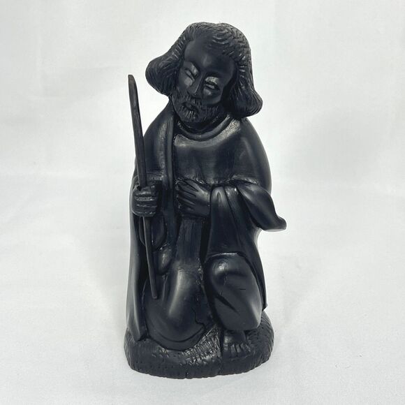 Vintage Hand Carved Ebonized Wood Kneeling ST JOSEPH / SAINT Statue 6.5" Figure - Picture 12 of 12